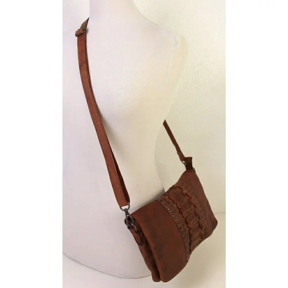 NWT $179 CIVICO 9 COGNAC BROWN GENUINE LEATHER X-BODY SHOULDER BAG HANDBAG PURSE